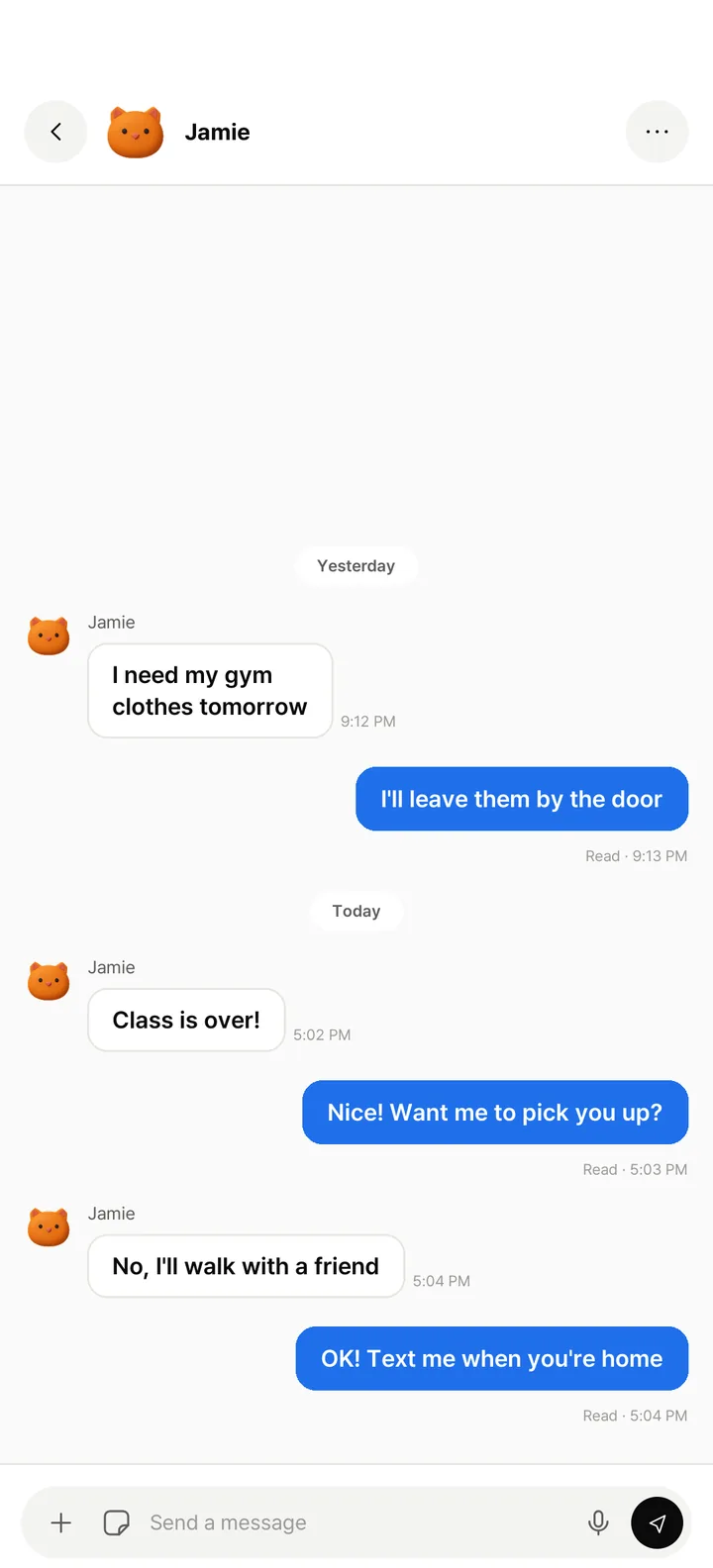 Parent's chat with Jamie about getting home from class