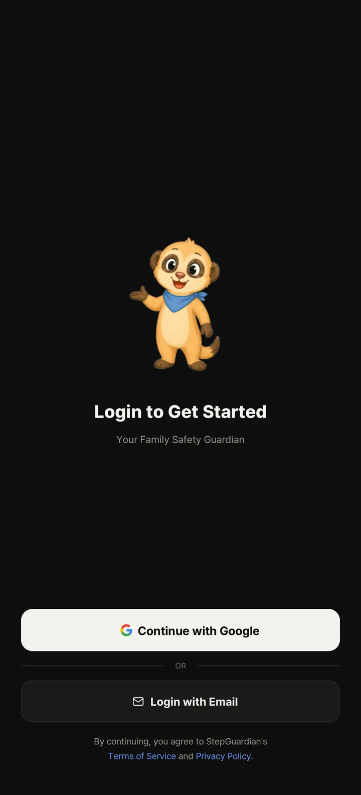The sign-in screen you'll see first on your phone