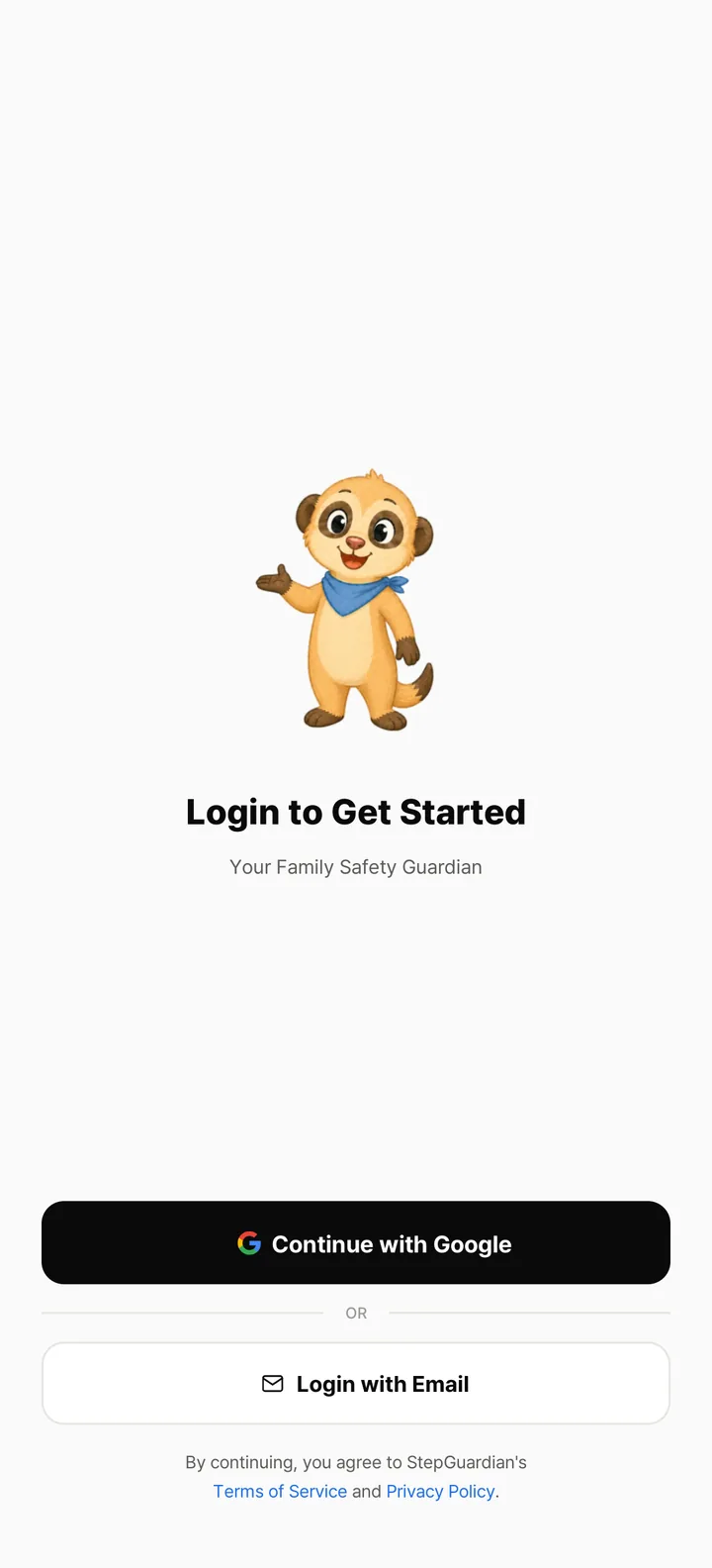 The sign-in screen you'll see first on your phone